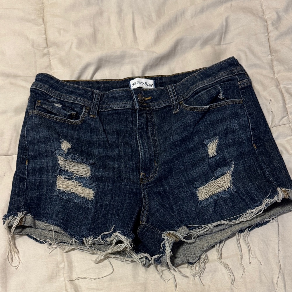 Distressed Indigo Denim Shorts